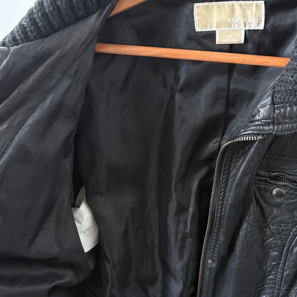 Michael Kors Black Leather Jacket with Ribbed Collar size L - Picture 7 of 9